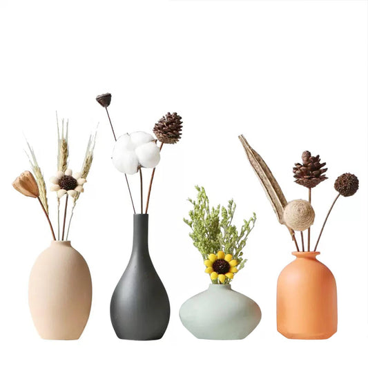 Small Ceramic Vase Set of 4 for Modern Home Decor Minimalist Bohemian,Round Matte Vases for Dried Flowers&Pampas Grass Ceramic Decoration for Office,Shelf,Living Room,Bedroom,Entryway Decor