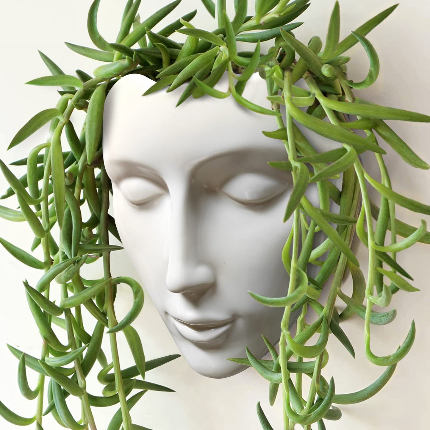 Face Vase,Ceramic Female Form Vase,Modern Sculpture White Planter Pot,Human Face Dried Flower Shaped Vase,Wall Hanging Plant Pot for Home Decor Centerpieces, Office or Outdoor Hanging Decor