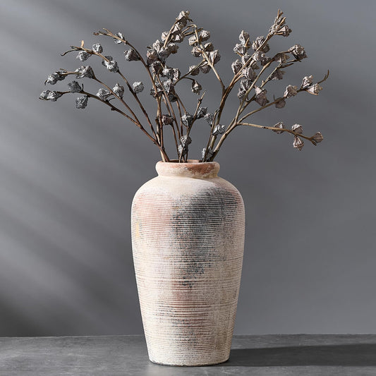 Large Ceramic Rustic Vase, 11 inch Minimalist Decorative Vase, Farmhouse Tall Vase for Home Decor, Living Room, Shelf Decor, Enterway, Table Decoration, Gray