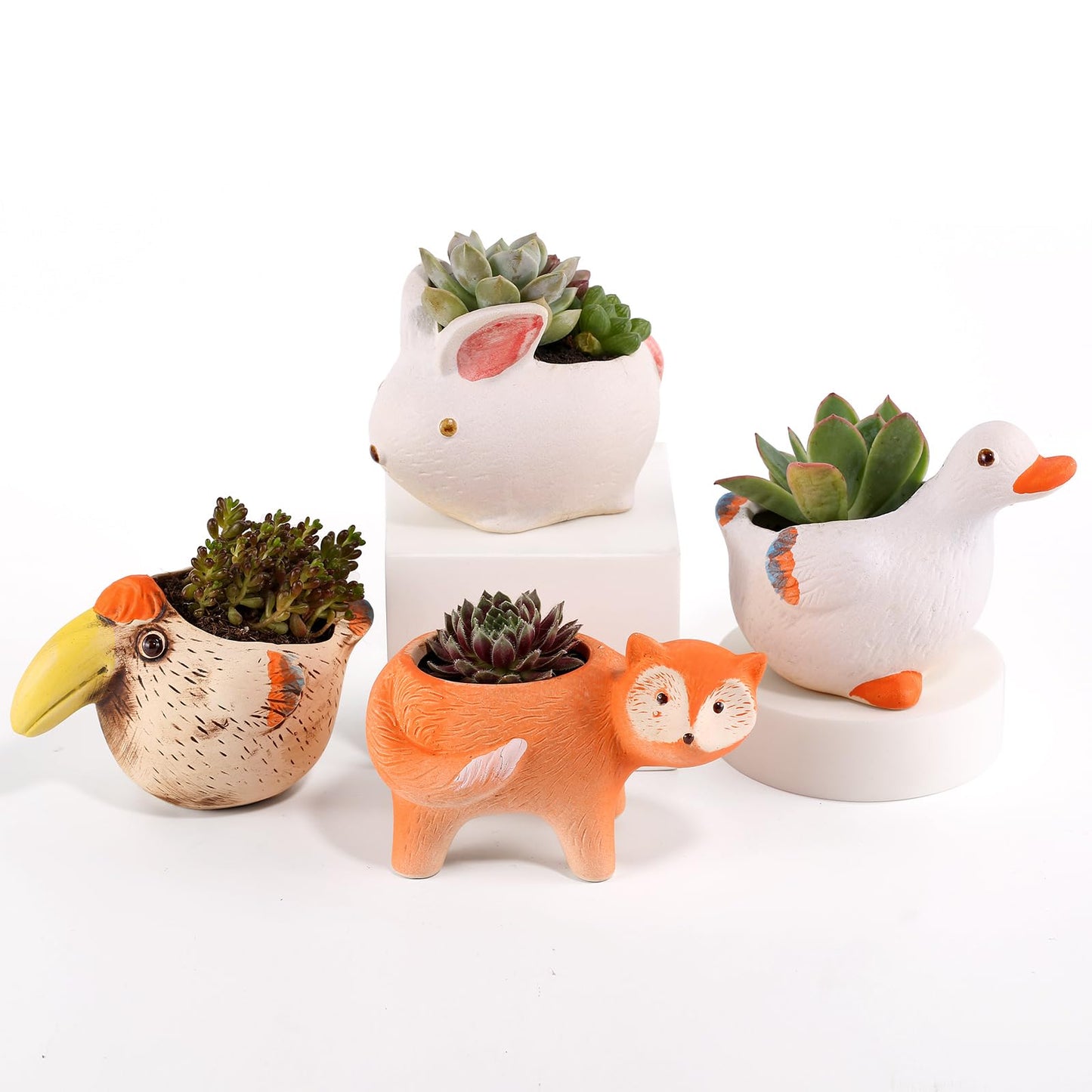 4 Piece Ceramic Plant pots Indoor Pots Set with Drainage Holes, Little Animal Decorative Flower Pots for Indoor&Outdoor Little Plants, Cute Cactus/Bonsai Plant Pots