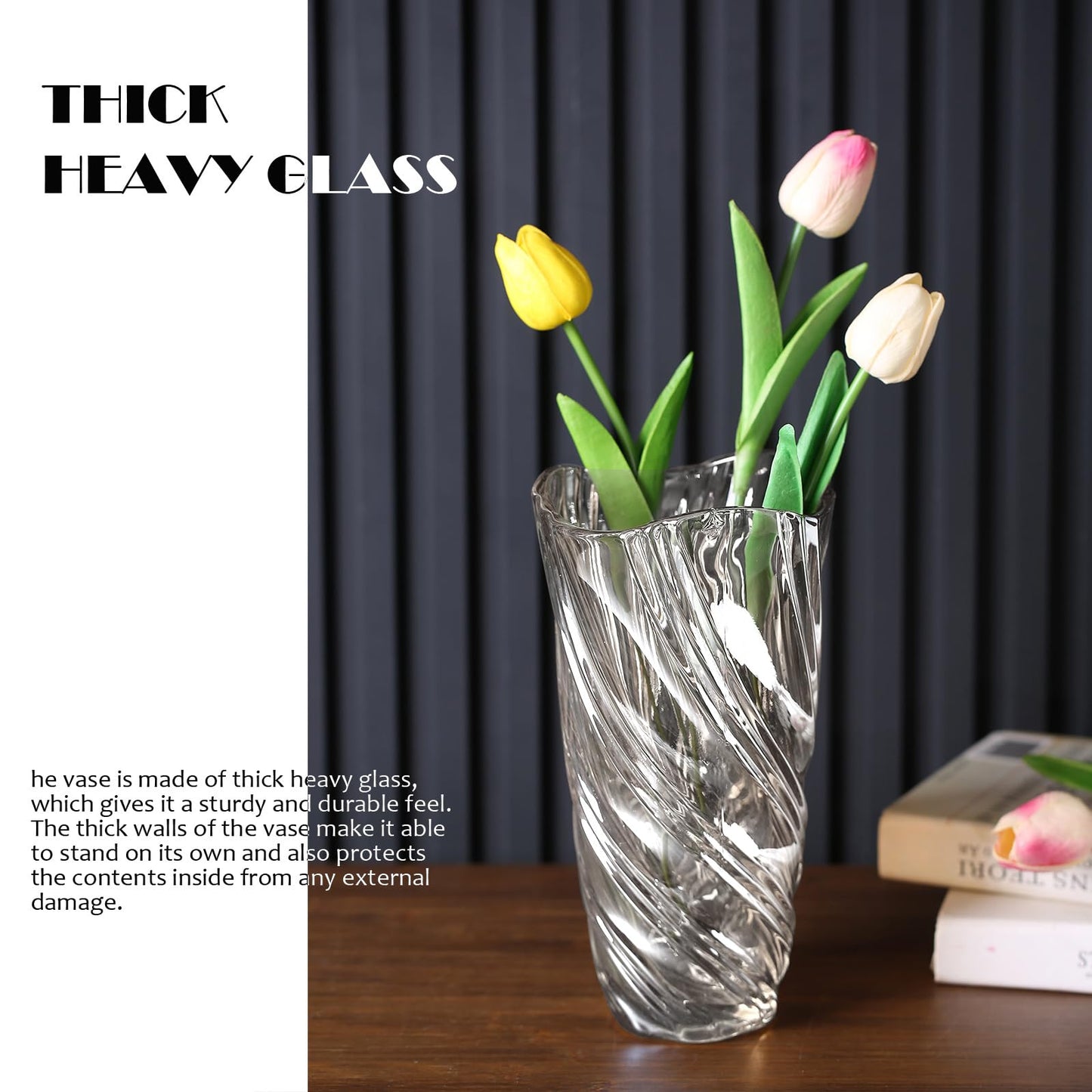 Glass Vase,Elegant Spiral Decorative Centerpiece for Home, Office,Wedding, Stylish Blown Glass Flower Vase