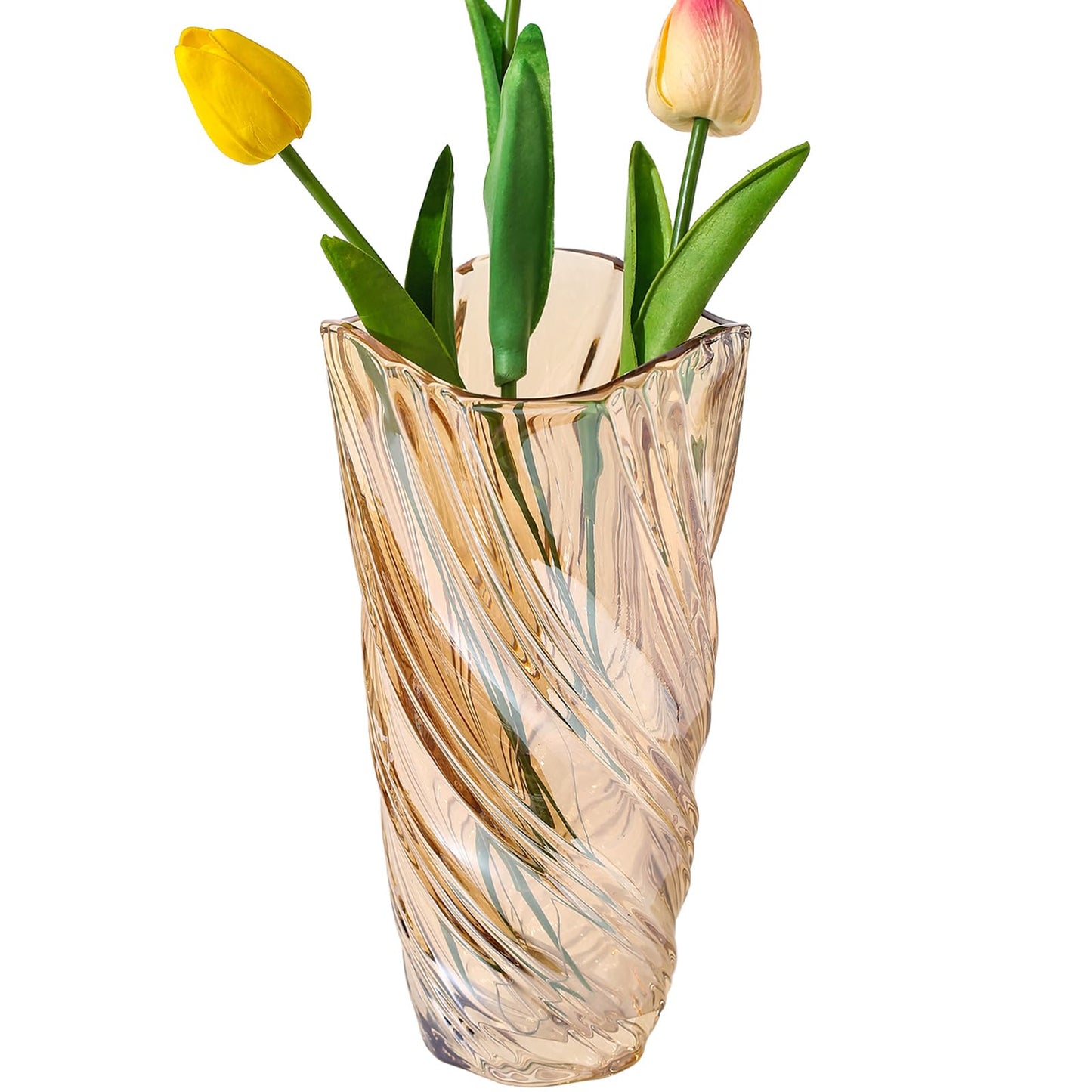 Glass Vase,Elegant Spiral Decorative Centerpiece for Home, Office,Wedding, Stylish Blown Glass Flower Vase