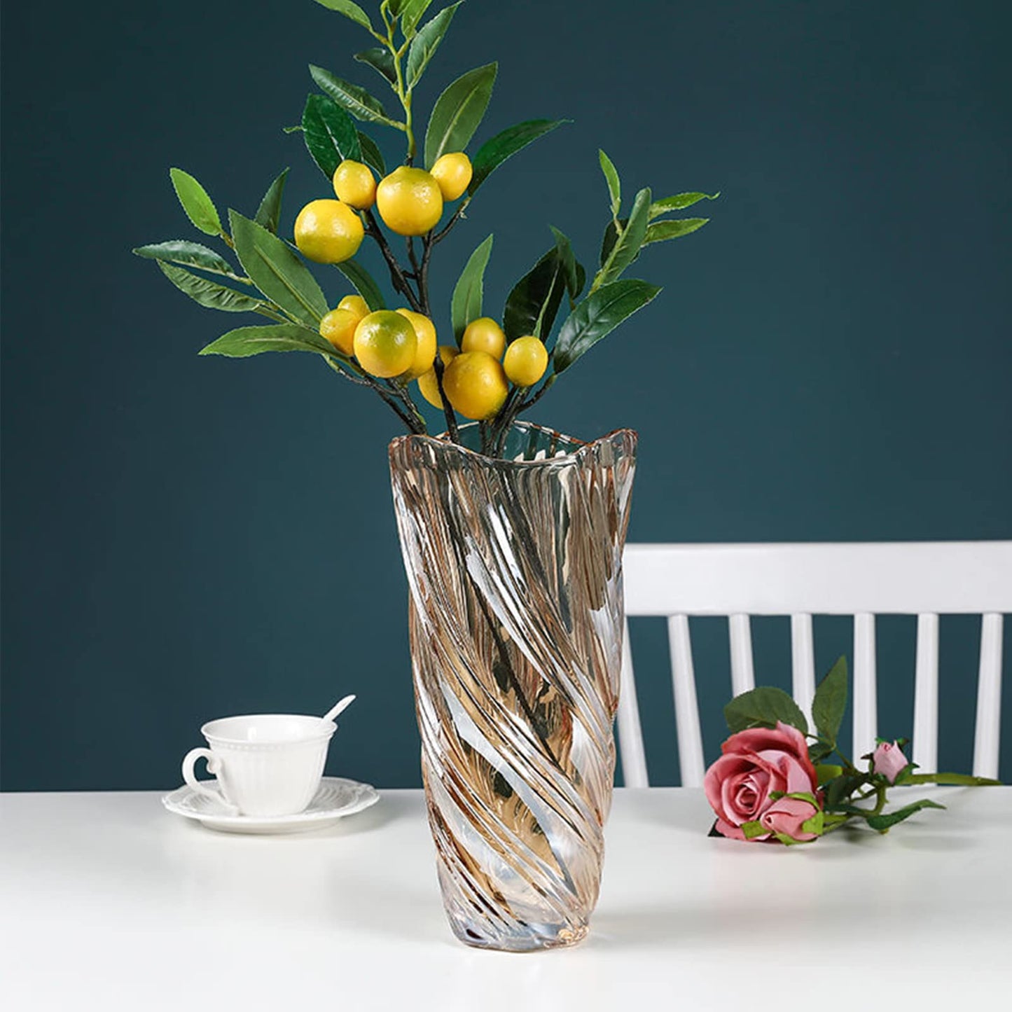 Glass Vase,Elegant Spiral Decorative Centerpiece for Home, Office,Wedding, Stylish Blown Glass Flower Vase