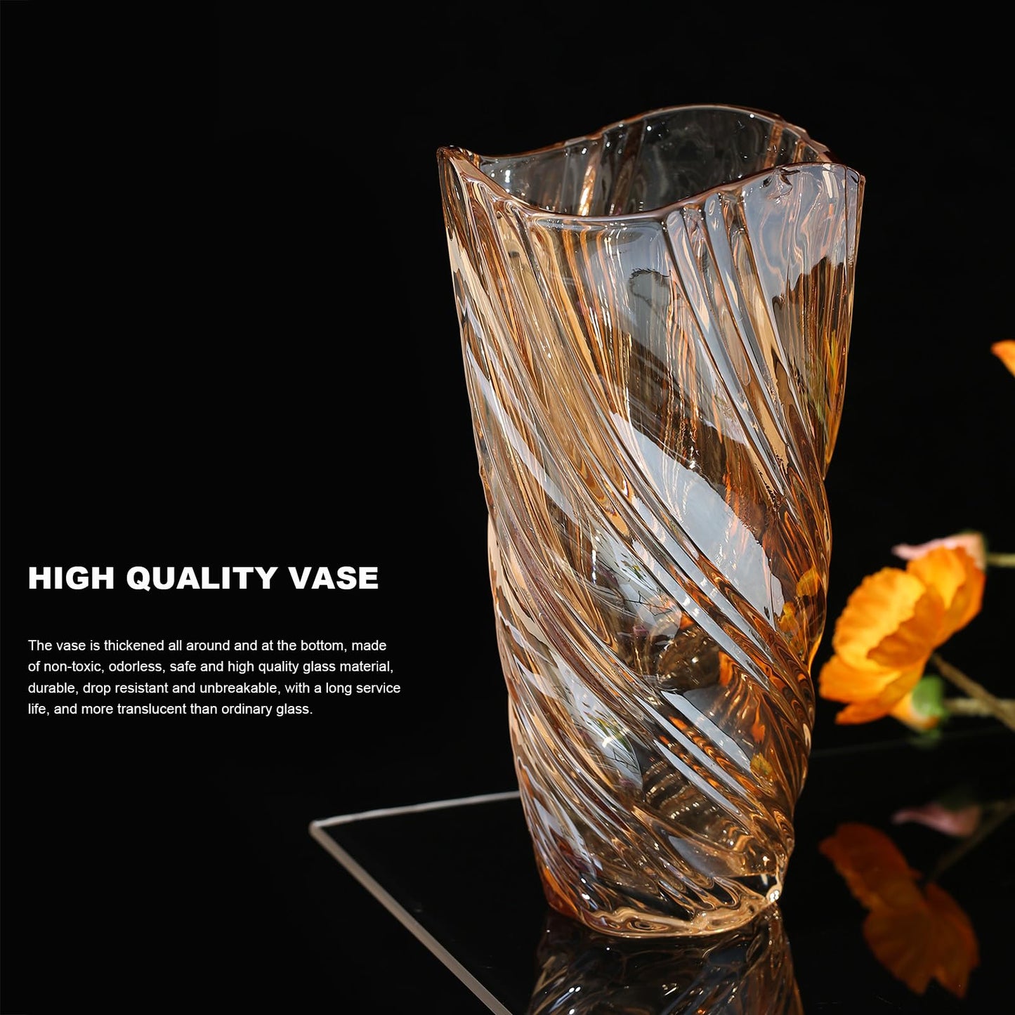 Glass Vase,Elegant Spiral Decorative Centerpiece for Home, Office,Wedding, Stylish Blown Glass Flower Vase