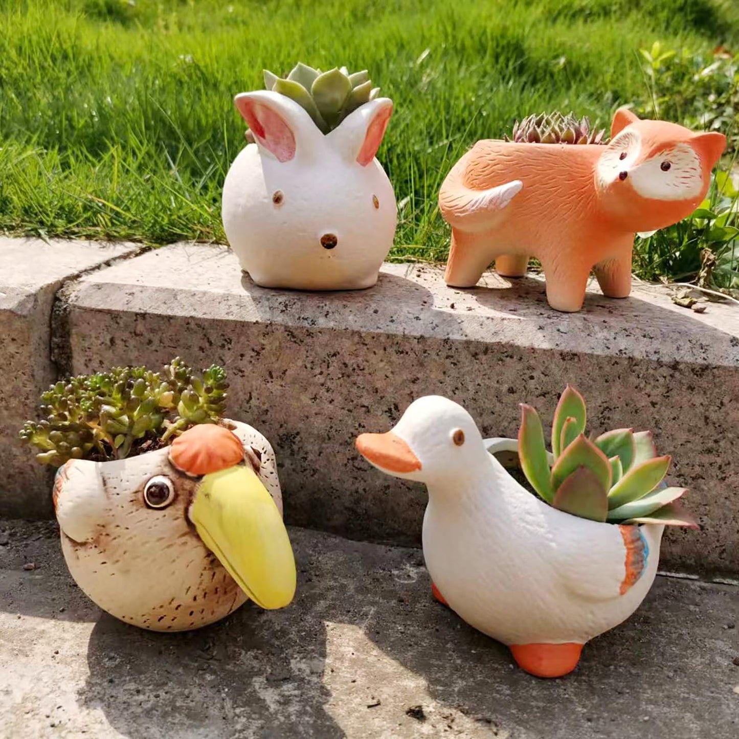 4 Piece Ceramic Plant pots Indoor Pots Set with Drainage Holes, Little Animal Decorative Flower Pots for Indoor&Outdoor Little Plants, Cute Cactus/Bonsai Plant Pots