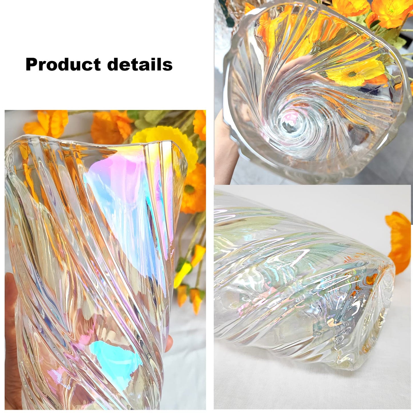 Glass Vase,Elegant Spiral Decorative Centerpiece for Home, Office,Wedding, Stylish Blown Glass Flower Vase